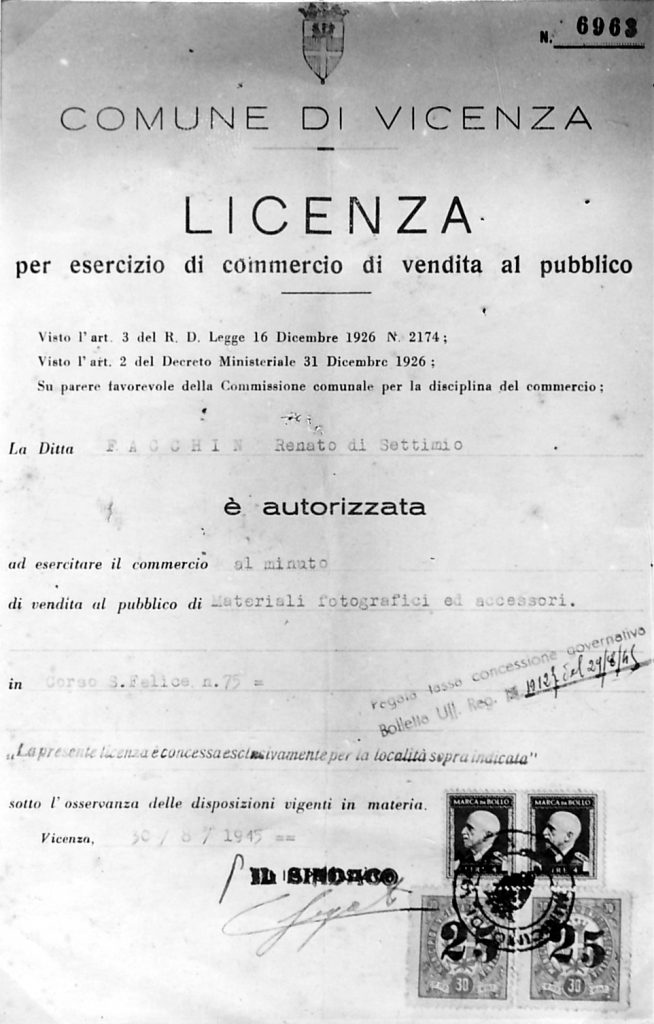 Licenza Ottica Facchin 1945